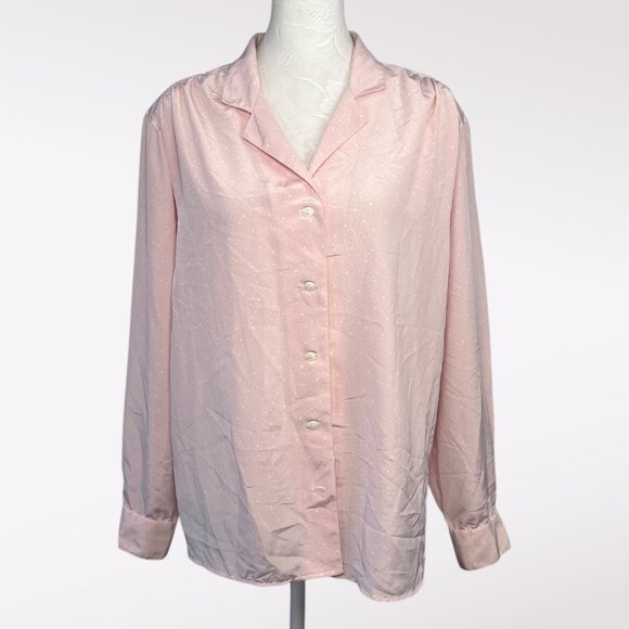 Vintage Decouvé Long Sleeve Button Down Shirt Pink Polka Dot Size 8 - Picture 1 of 10